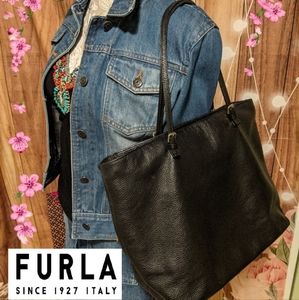 Furla Italian Pebbled Leather Black Tote Authentic